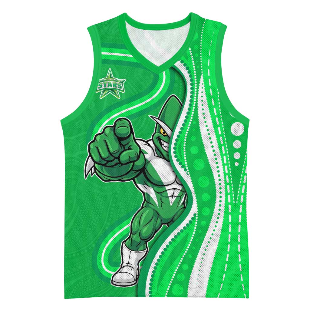 Melbourne Stars Basketball Jersey Aboriginal Dot Art Green White - Tribal Wave Pattern