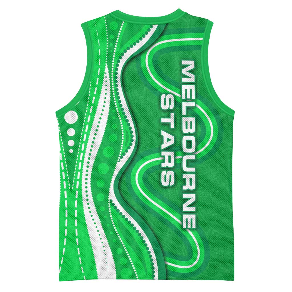 Melbourne Stars Basketball Jersey Aboriginal Dot Art Green White - Tribal Wave Pattern