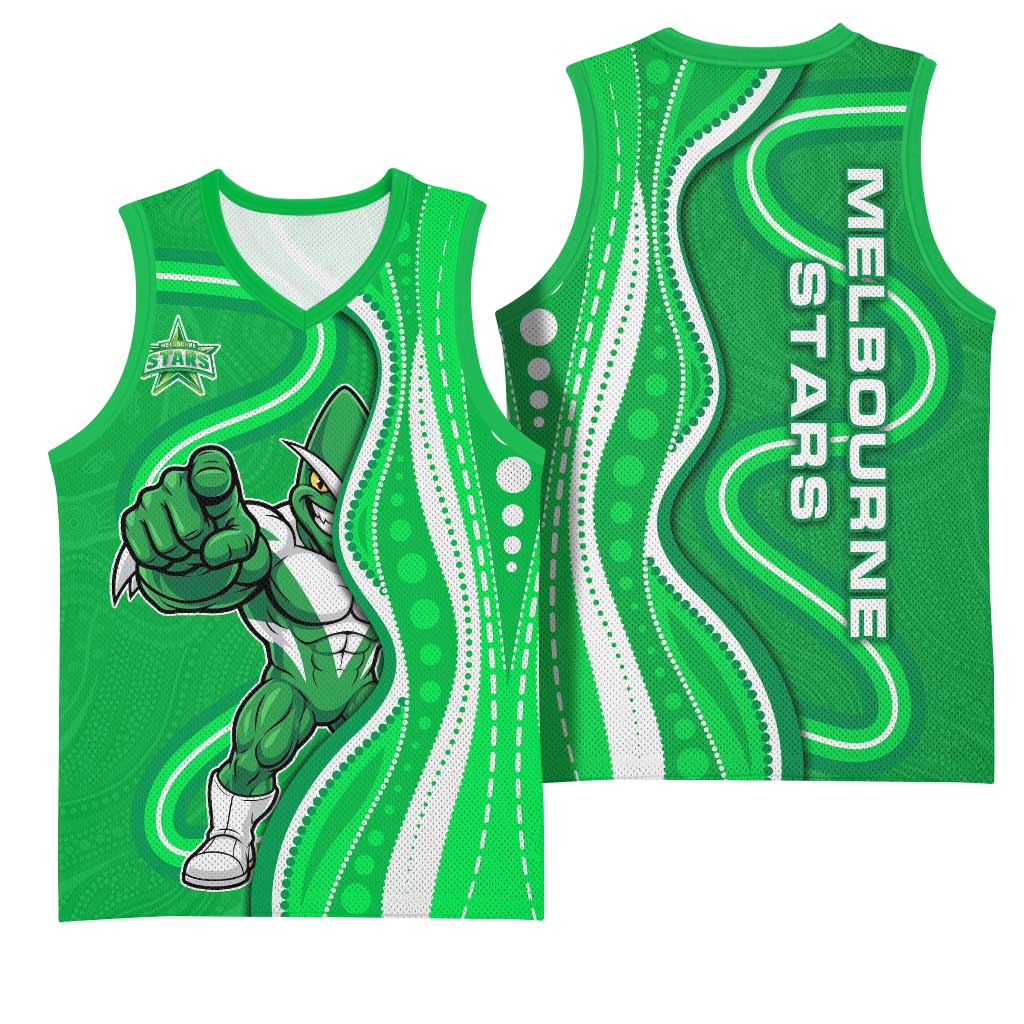 Melbourne Stars Basketball Jersey Aboriginal Dot Art Green White - Tribal Wave Pattern
