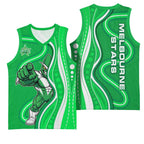 Melbourne Stars Basketball Jersey Aboriginal Dot Art Green White - Tribal Wave Pattern