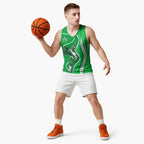 Melbourne Stars Basketball Jersey Aboriginal Dot Art Green White - Tribal Wave Pattern