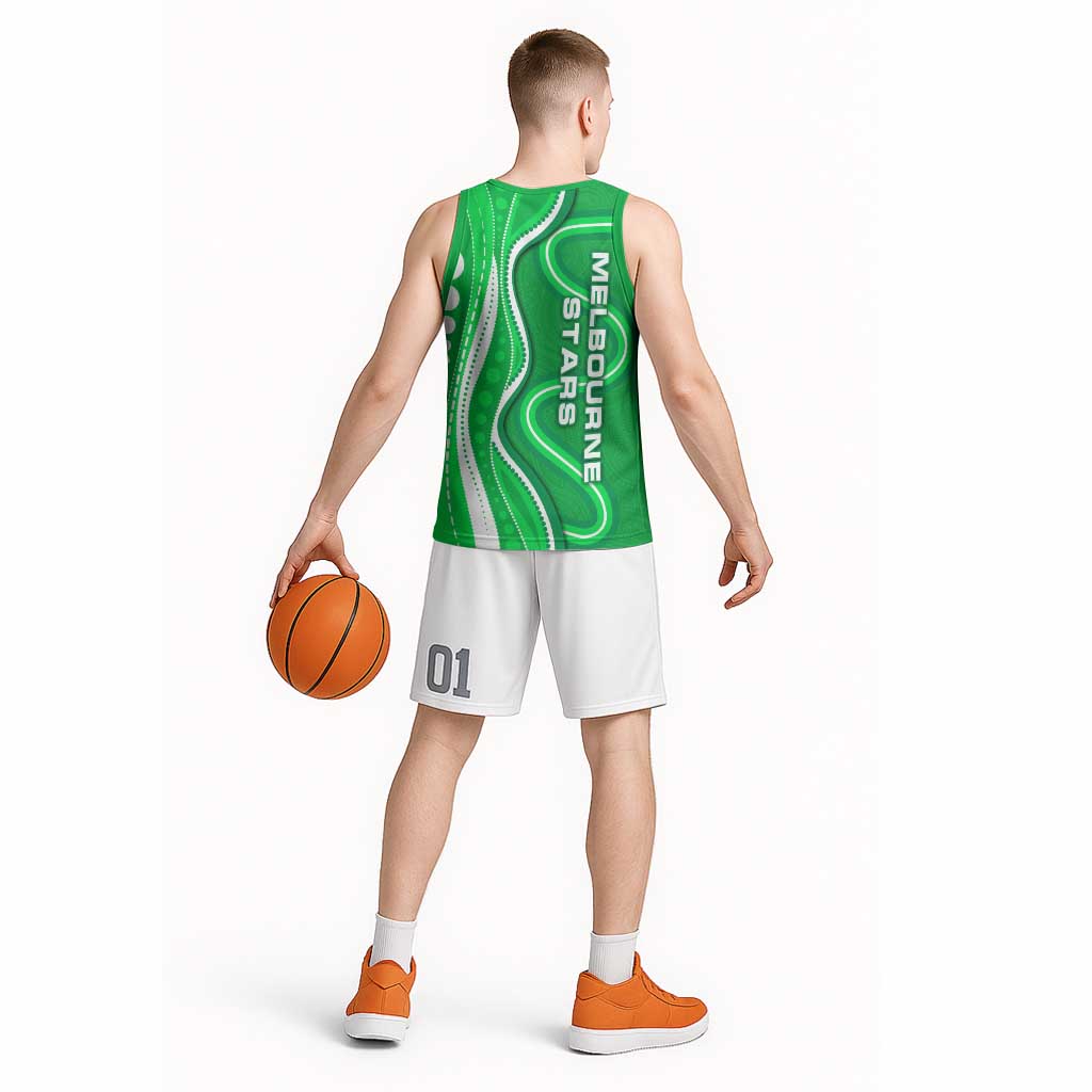 Melbourne Stars Basketball Jersey Aboriginal Dot Art Green White - Tribal Wave Pattern