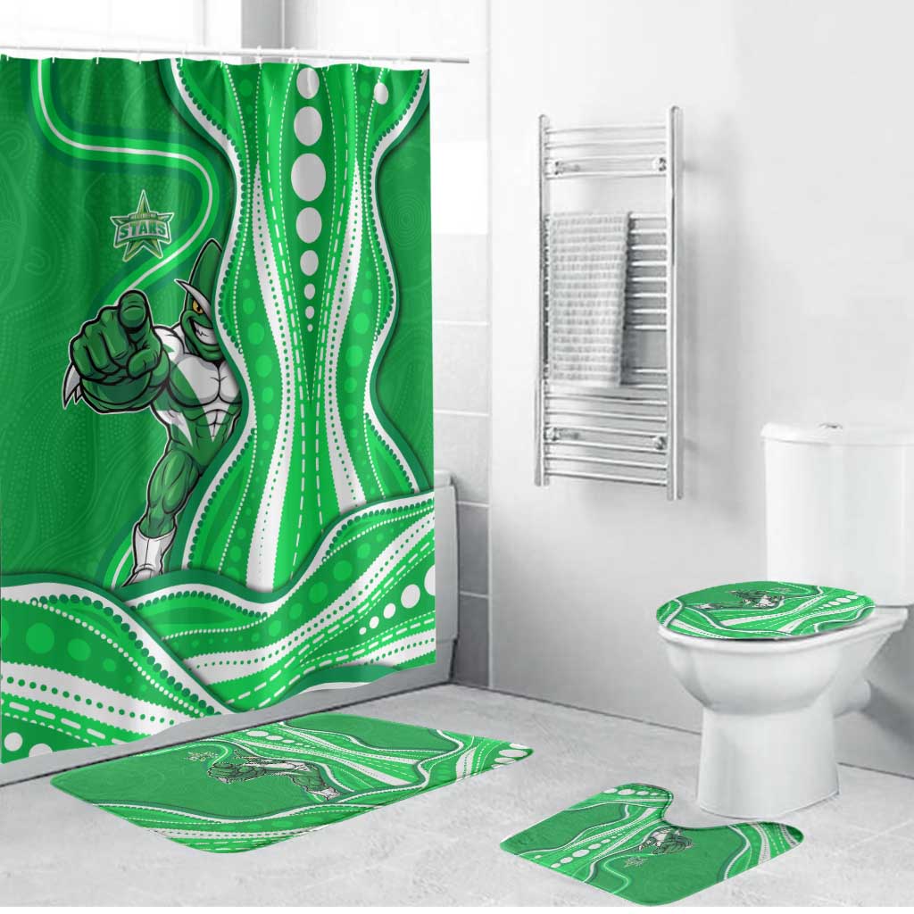 Melbourne Stars Bathroom Set Aboriginal Dot Art Green White - Tribal Wave Pattern