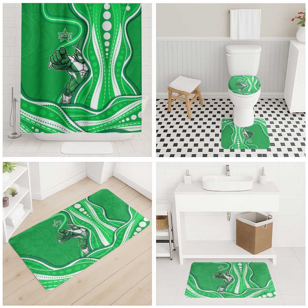 Melbourne Stars Bathroom Set Aboriginal Dot Art Green White - Tribal Wave Pattern