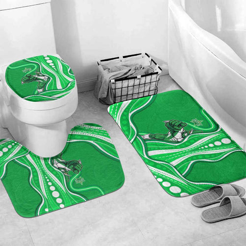 Melbourne Stars Bathroom Set Aboriginal Dot Art Green White - Tribal Wave Pattern