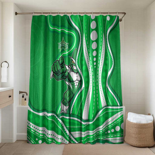 Melbourne Stars Bathroom Set Aboriginal Dot Art Green White - Tribal Wave Pattern