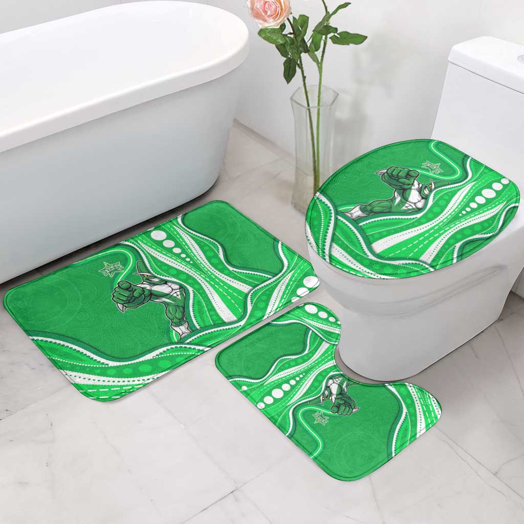 Melbourne Stars Bathroom Set Aboriginal Dot Art Green White - Tribal Wave Pattern