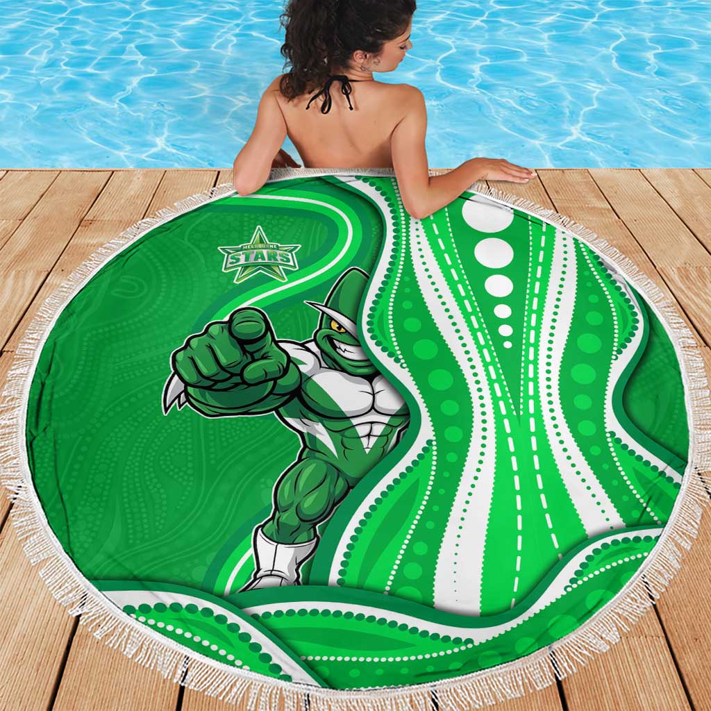 Melbourne Stars Beach Blanket Aboriginal Dot Art Green White - Tribal Wave Pattern