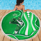 Melbourne Stars Beach Blanket Aboriginal Dot Art Green White - Tribal Wave Pattern