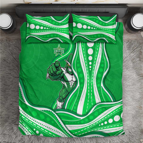 Melbourne Stars Bedding Set Aboriginal Dot Art Green White - Tribal Wave Pattern