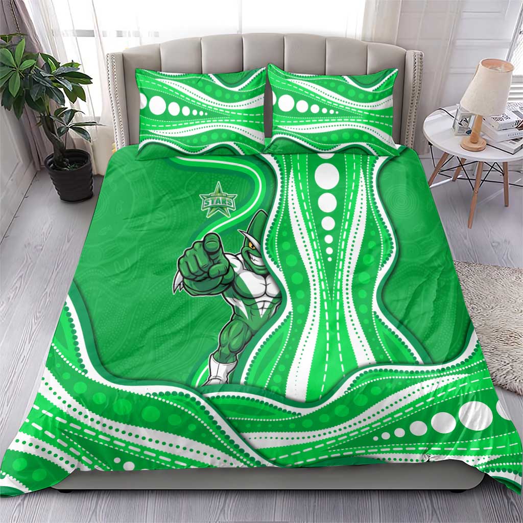 Melbourne Stars Bedding Set Aboriginal Dot Art Green White - Tribal Wave Pattern