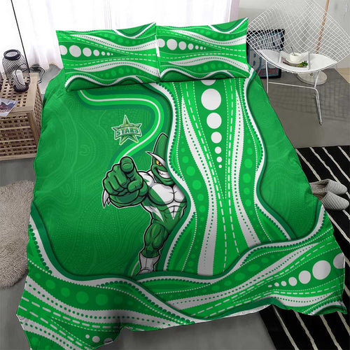 Melbourne Stars Bedding Set Aboriginal Dot Art Green White - Tribal Wave Pattern
