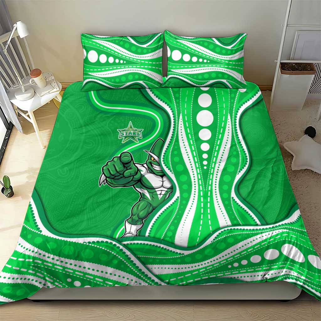 Melbourne Stars Bedding Set Aboriginal Dot Art Green White - Tribal Wave Pattern