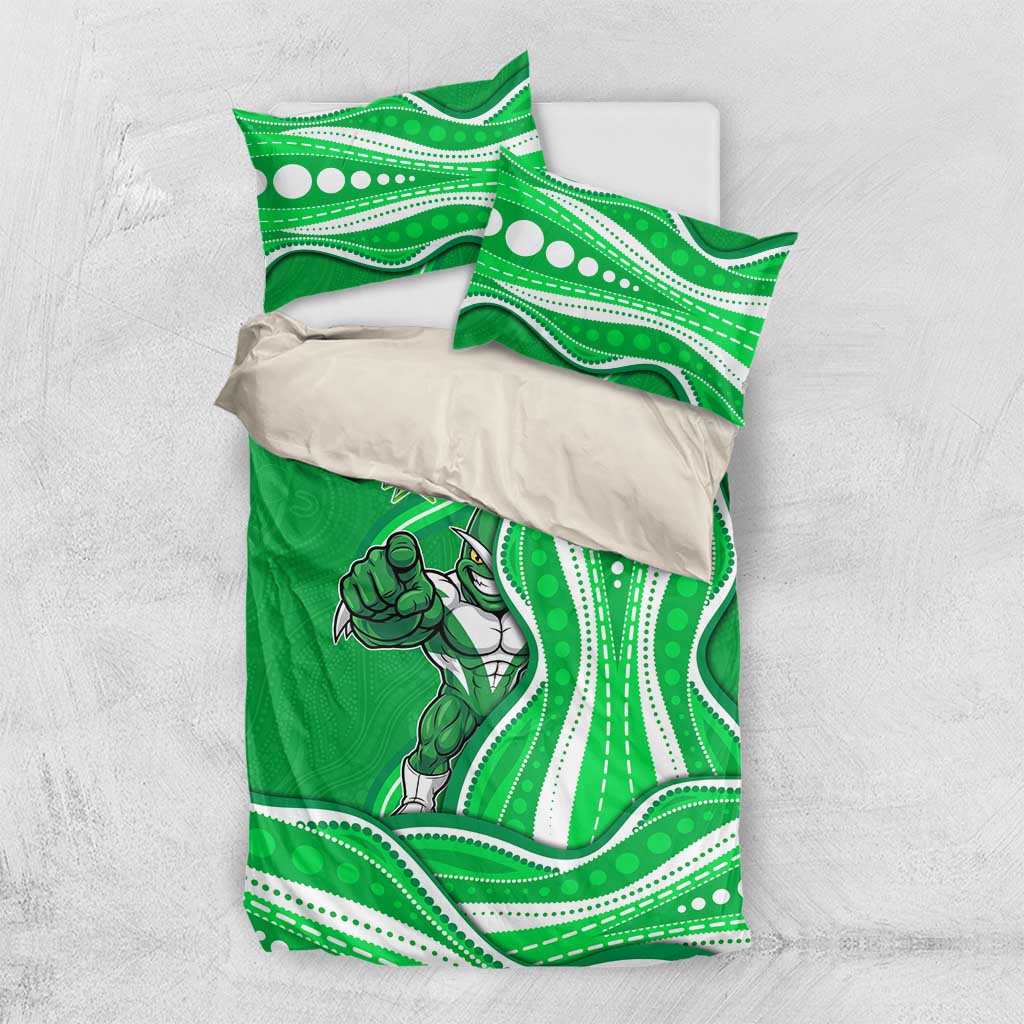 Melbourne Stars Bedding Set Aboriginal Dot Art Green White - Tribal Wave Pattern