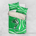 Melbourne Stars Bedding Set Aboriginal Dot Art Green White - Tribal Wave Pattern