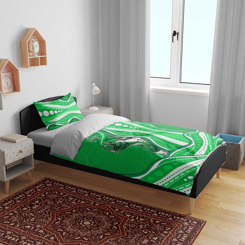 Melbourne Stars Bedding Set Aboriginal Dot Art Green White - Tribal Wave Pattern