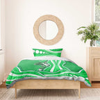 Melbourne Stars Bedding Set Aboriginal Dot Art Green White - Tribal Wave Pattern