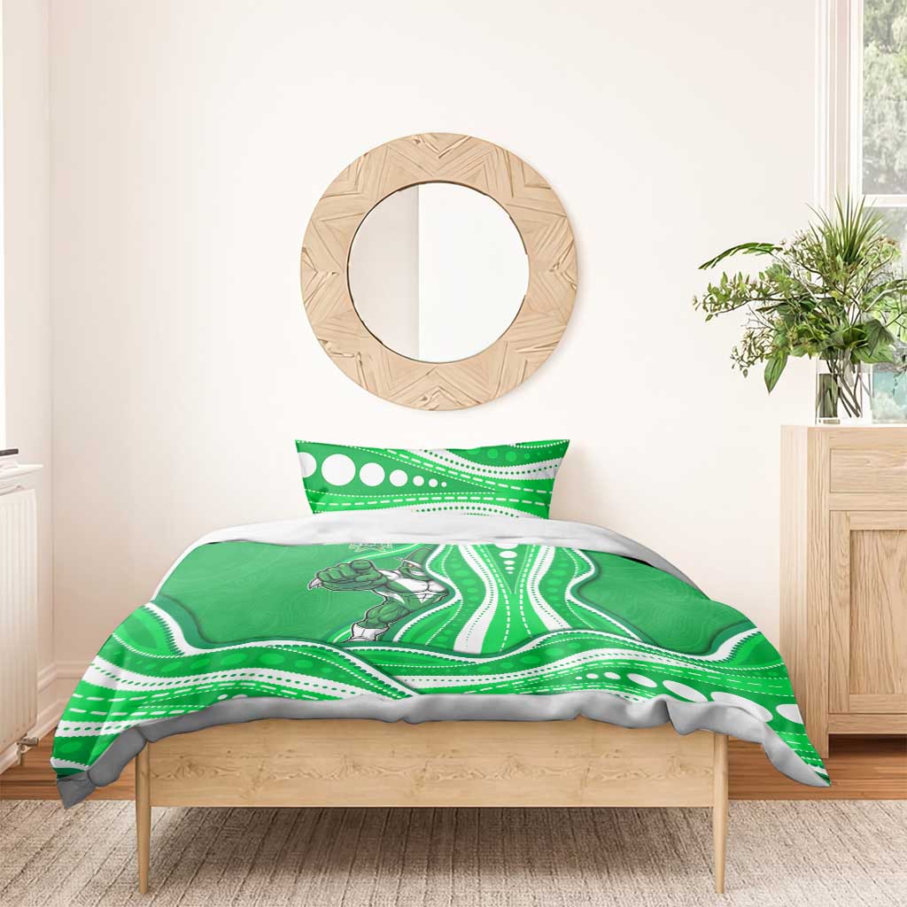 Melbourne Stars Bedding Set Aboriginal Dot Art Green White - Tribal Wave Pattern