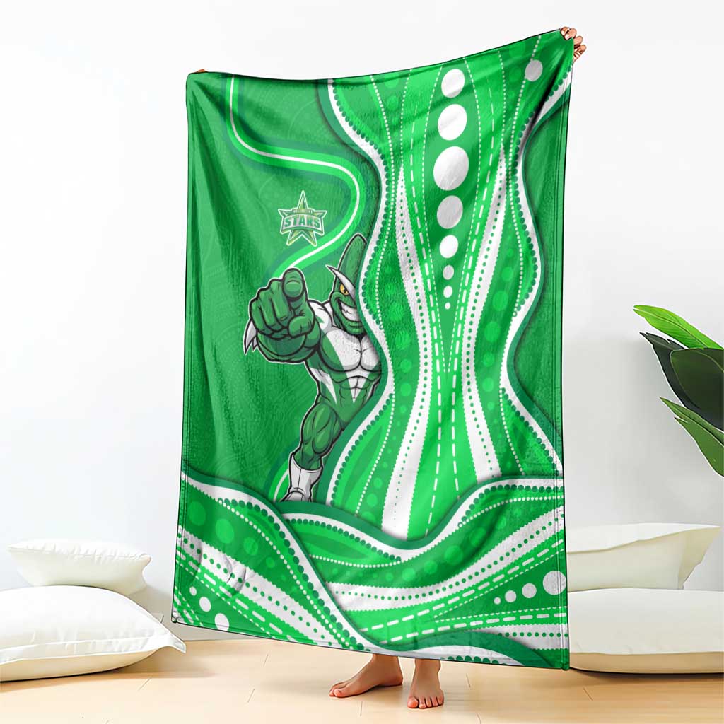 Melbourne Stars Blanket Aboriginal Dot Art Green White - Tribal Wave Pattern