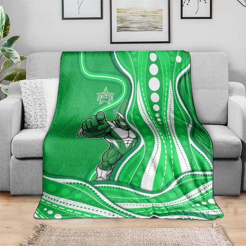 Melbourne Stars Blanket Aboriginal Dot Art Green White - Tribal Wave Pattern