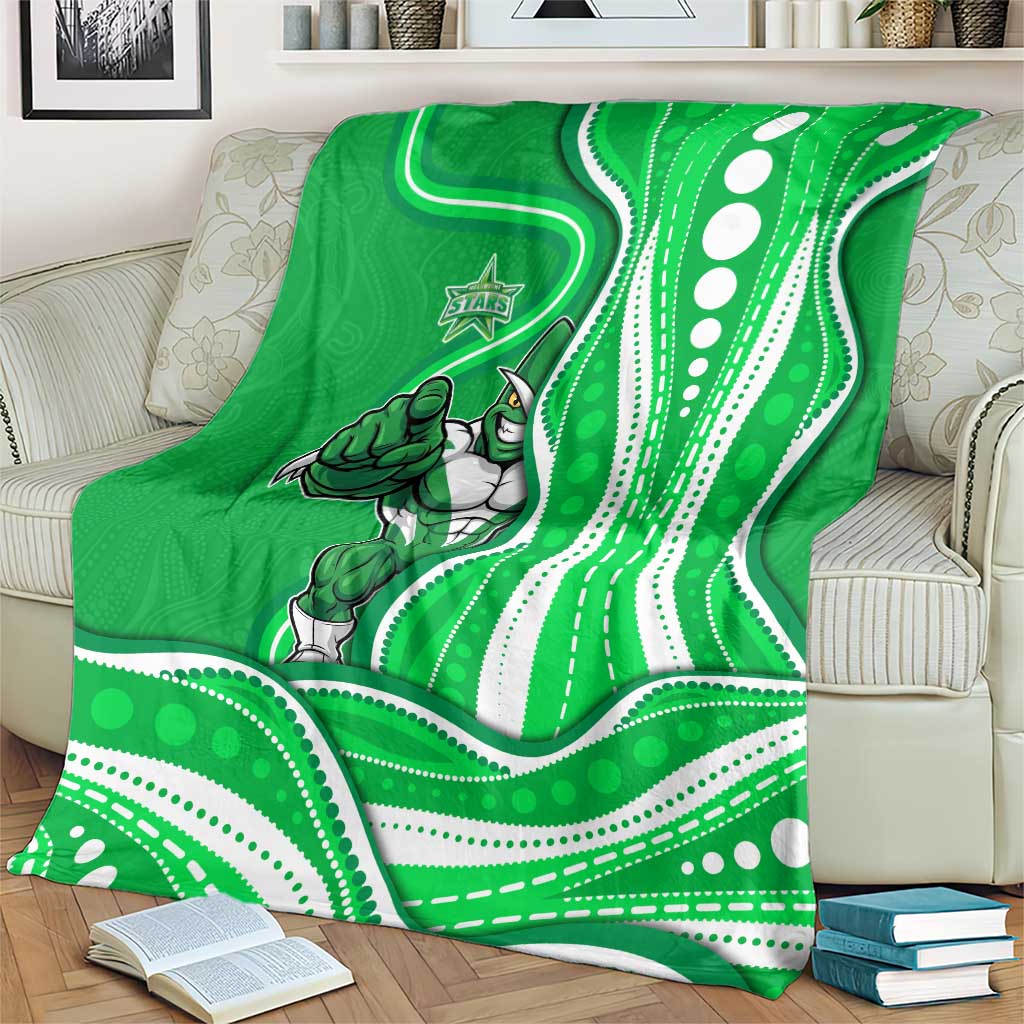 Melbourne Stars Blanket Aboriginal Dot Art Green White - Tribal Wave Pattern