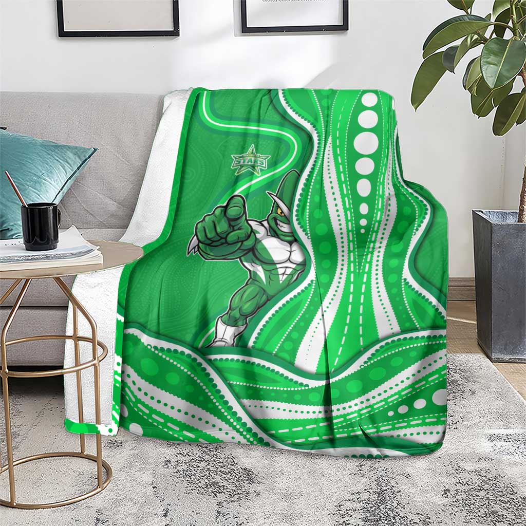 Melbourne Stars Blanket Aboriginal Dot Art Green White - Tribal Wave Pattern