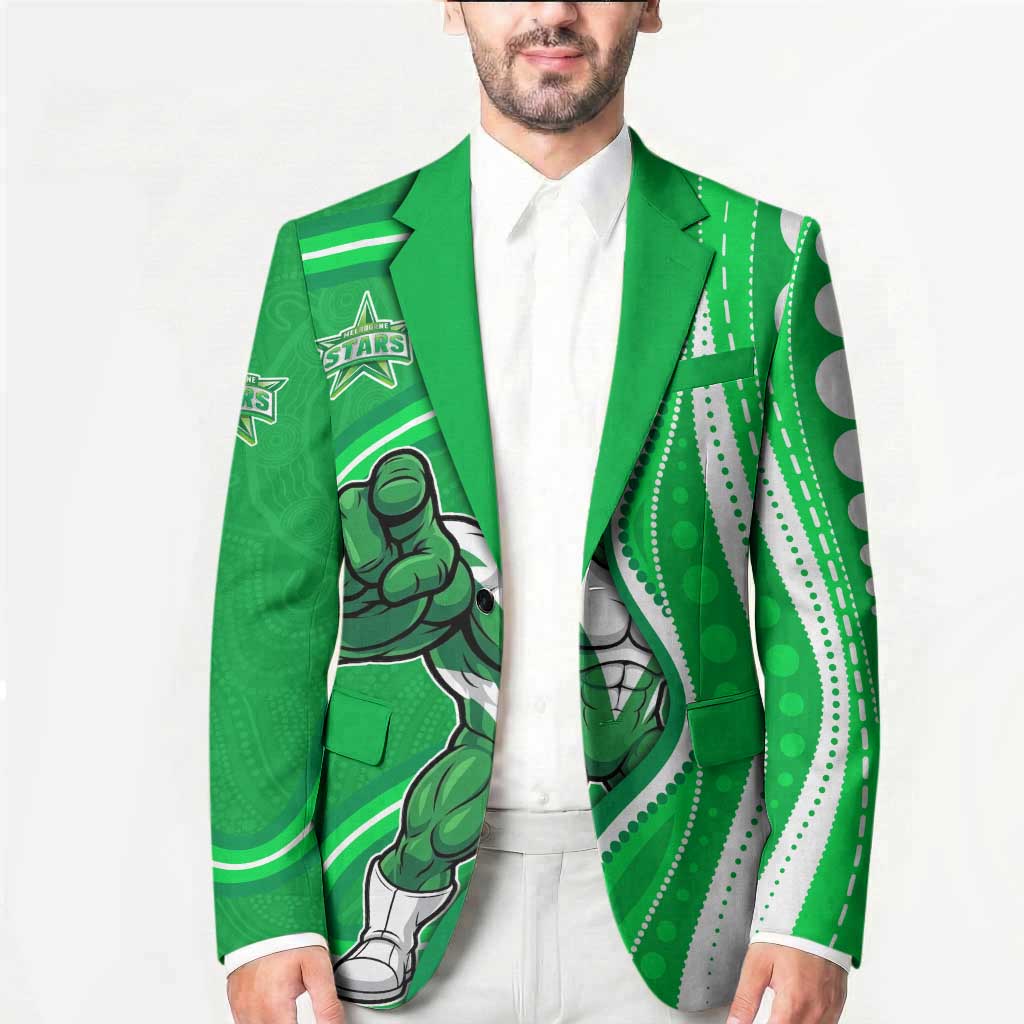 Melbourne Stars Blazer Aboriginal Dot Art Green White - Tribal Wave Pattern