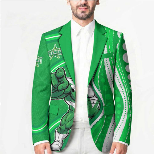 Melbourne Stars Blazer Aboriginal Dot Art Green White - Tribal Wave Pattern