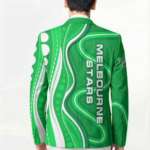 Melbourne Stars Blazer Aboriginal Dot Art Green White - Tribal Wave Pattern