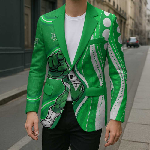 Melbourne Stars Blazer Aboriginal Dot Art Green White - Tribal Wave Pattern