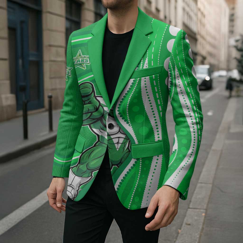 Melbourne Stars Blazer Aboriginal Dot Art Green White - Tribal Wave Pattern