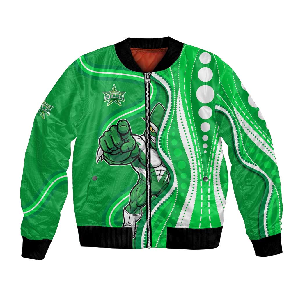 Melbourne Stars Bomber Jacket Aboriginal Dot Art Green White - Tribal Wave Pattern