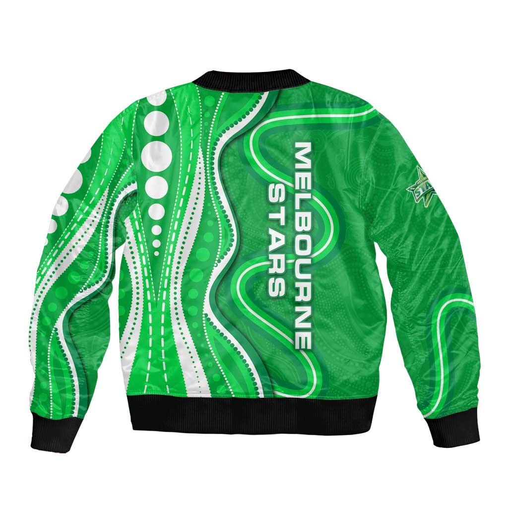 Melbourne Stars Bomber Jacket Aboriginal Dot Art Green White - Tribal Wave Pattern