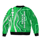 Melbourne Stars Bomber Jacket Aboriginal Dot Art Green White - Tribal Wave Pattern