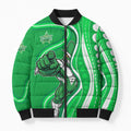 Melbourne Stars Bomber Puffer Jacket Aboriginal Dot Art Green White - Tribal Wave Pattern