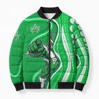 Melbourne Stars Bomber Puffer Jacket Aboriginal Dot Art Green White - Tribal Wave Pattern