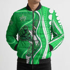 Melbourne Stars Bomber Puffer Jacket Aboriginal Dot Art Green White - Tribal Wave Pattern
