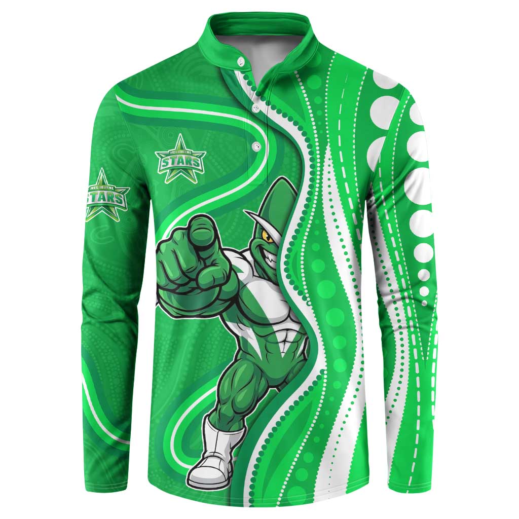 Melbourne Stars Button Sweatshirt Aboriginal Dot Art Green White - Tribal Wave Pattern
