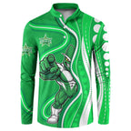 Melbourne Stars Button Sweatshirt Aboriginal Dot Art Green White - Tribal Wave Pattern