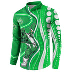 Melbourne Stars Button Sweatshirt Aboriginal Dot Art Green White - Tribal Wave Pattern