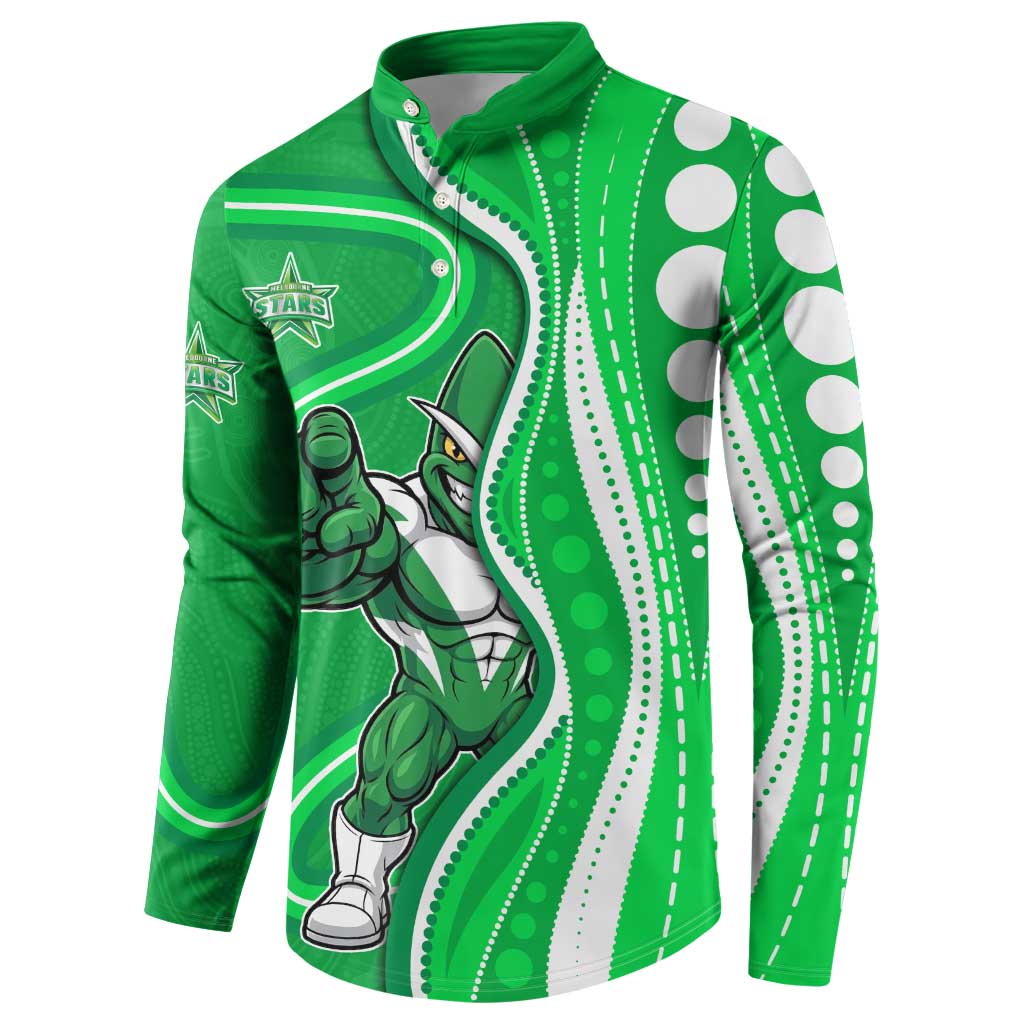 Melbourne Stars Button Sweatshirt Aboriginal Dot Art Green White - Tribal Wave Pattern