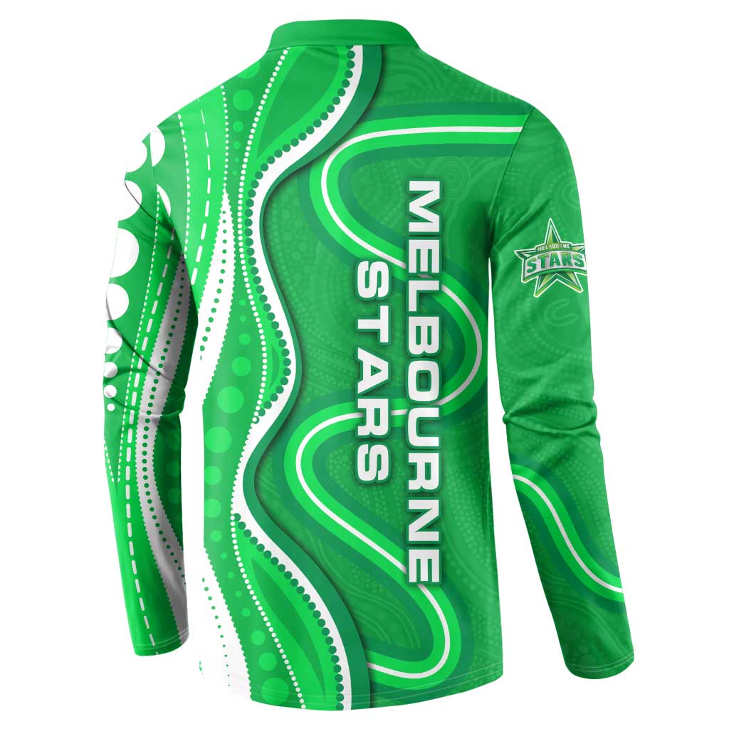 Melbourne Stars Button Sweatshirt Aboriginal Dot Art Green White - Tribal Wave Pattern
