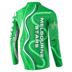 Melbourne Stars Button Sweatshirt Aboriginal Dot Art Green White - Tribal Wave Pattern