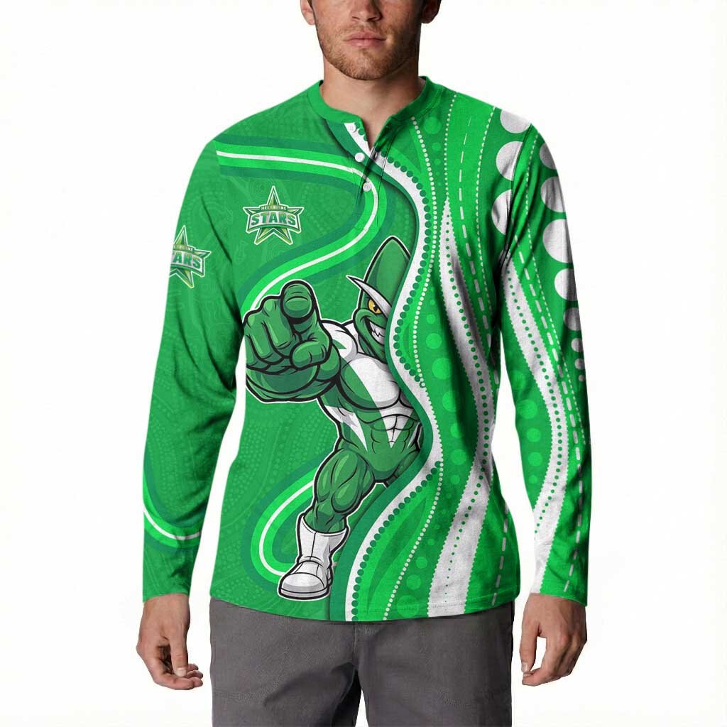 Melbourne Stars Button Sweatshirt Aboriginal Dot Art Green White - Tribal Wave Pattern