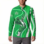 Melbourne Stars Button Sweatshirt Aboriginal Dot Art Green White - Tribal Wave Pattern