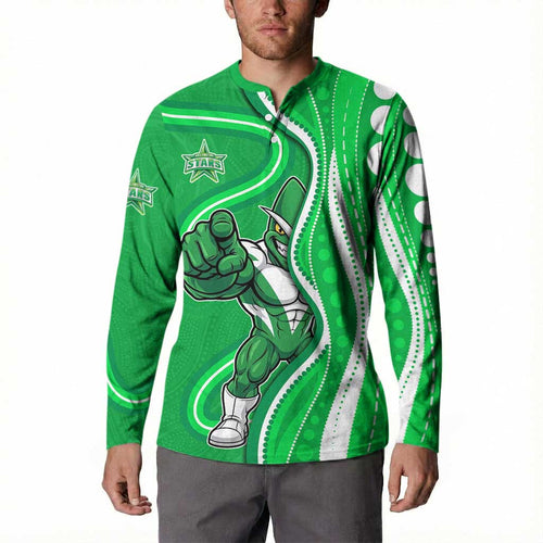 Melbourne Stars Button Sweatshirt Aboriginal Dot Art Green White - Tribal Wave Pattern