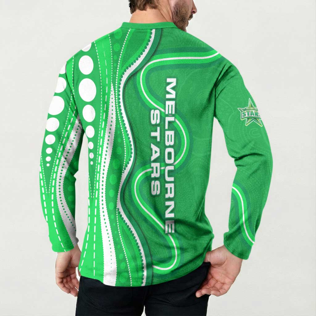 Melbourne Stars Button Sweatshirt Aboriginal Dot Art Green White - Tribal Wave Pattern