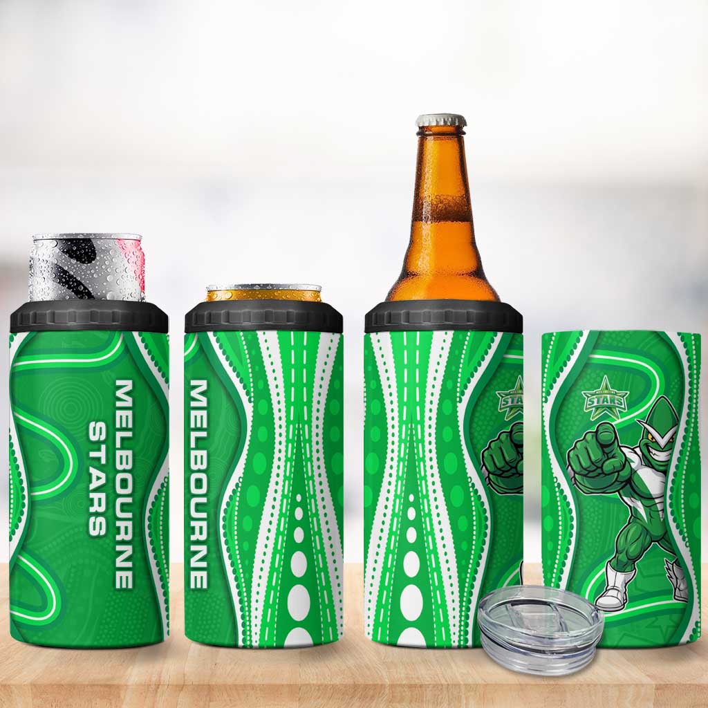 Melbourne Stars 4 in 1 Can Cooler Tumbler Aboriginal Dot Art Green White - Tribal Wave Pattern