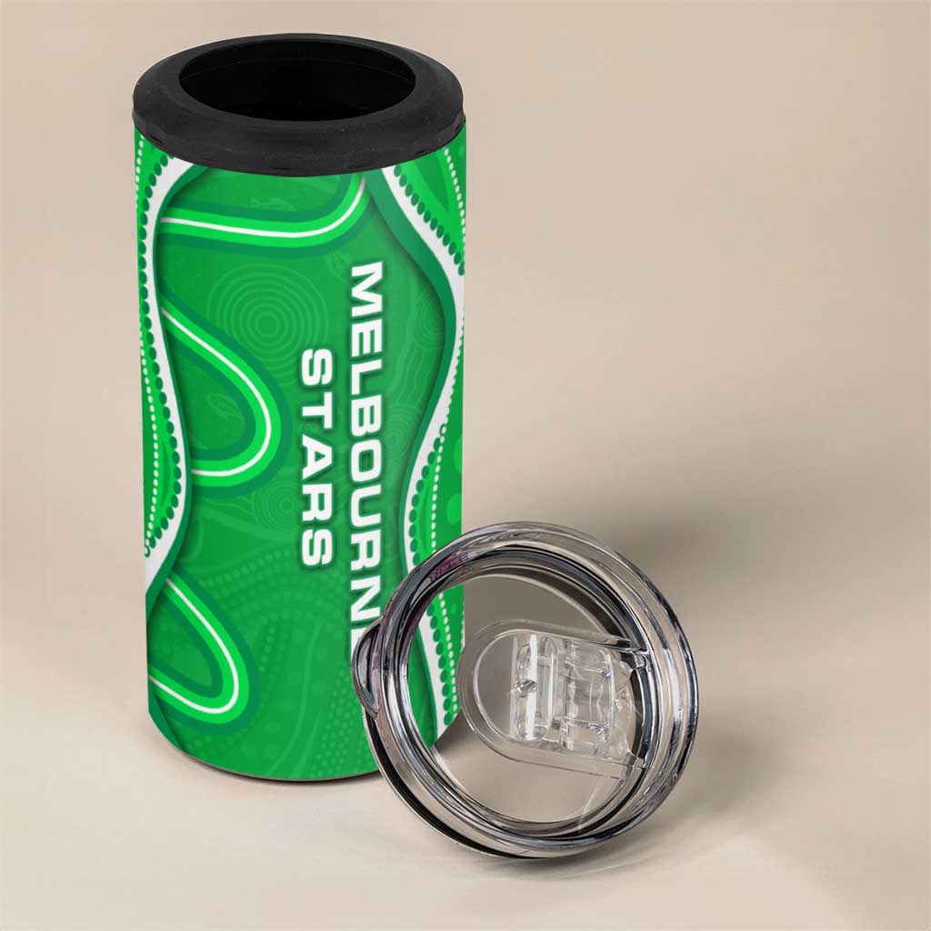 Melbourne Stars 4 in 1 Can Cooler Tumbler Aboriginal Dot Art Green White - Tribal Wave Pattern