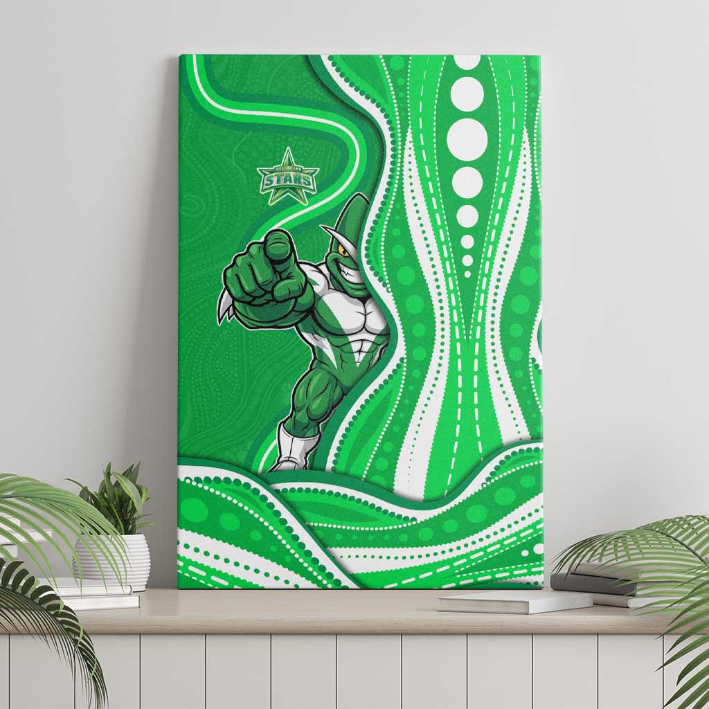 Melbourne Stars Canvas Wall Art Aboriginal Dot Art Green White - Tribal Wave Pattern